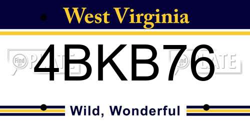 4BKB76 West Virginia License Plate