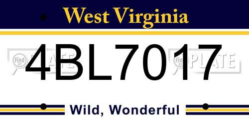 4BL7017 West Virginia License Plate