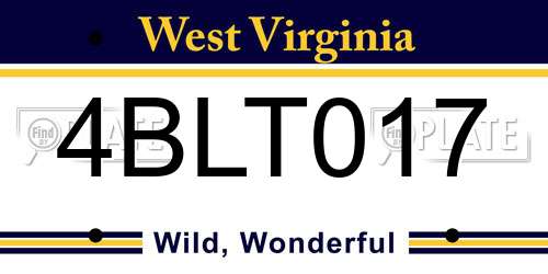 4BLT017 West Virginia License Plate