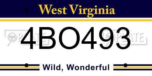 4BO493 West Virginia License Plate