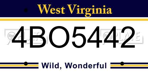 4BO5442 West Virginia License Plate