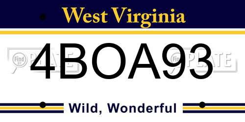 4BOA93 West Virginia License Plate