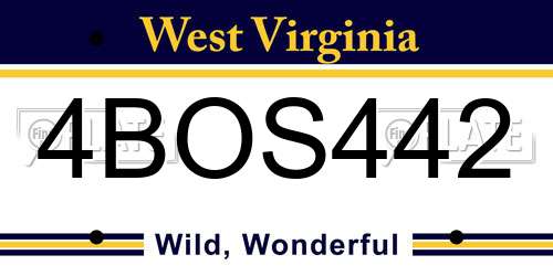 4BOS442 West Virginia License Plate