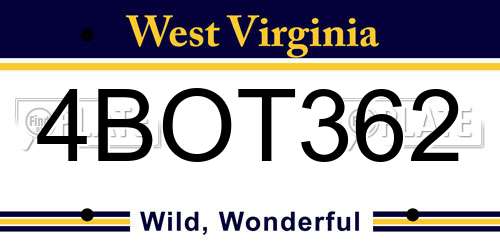 4BOT362 West Virginia License Plate