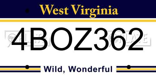 4BOZ362 West Virginia License Plate