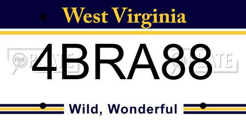 4BRA88 West Virginia License Plate