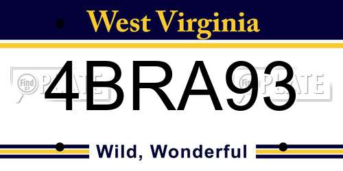 4BRA93 West Virginia License Plate