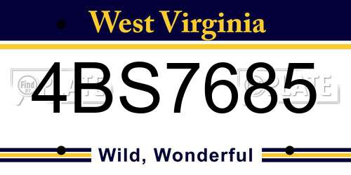 4BS7685 West Virginia License Plate