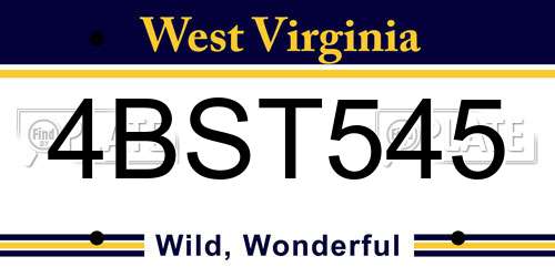 4BST545 West Virginia License Plate