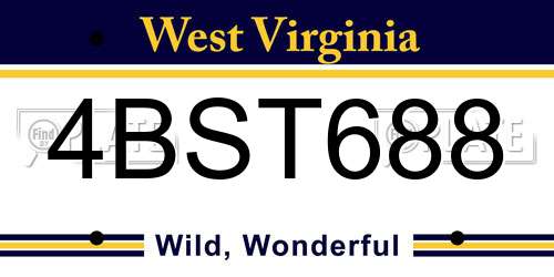 4BST688 West Virginia License Plate