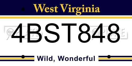 4BST848 West Virginia License Plate