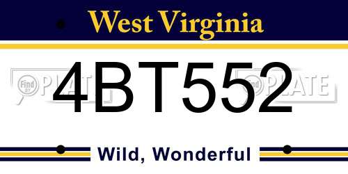 4BT552 West Virginia License Plate