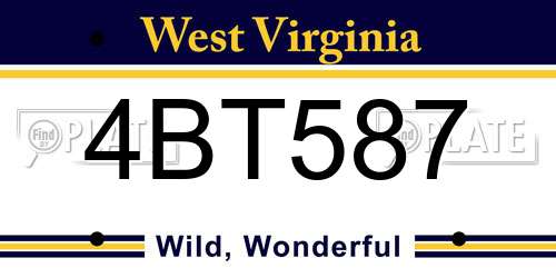 4BT587 West Virginia License Plate