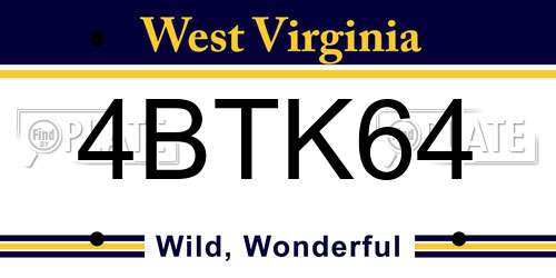 4BTK64 West Virginia License Plate
