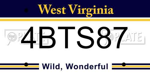 4BTS87 West Virginia License Plate
