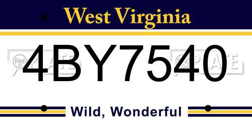 4BY7540 West Virginia License Plate
