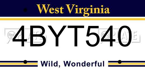 4BYT540 West Virginia License Plate
