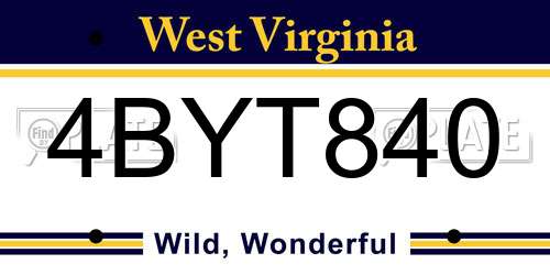 4BYT840 West Virginia License Plate
