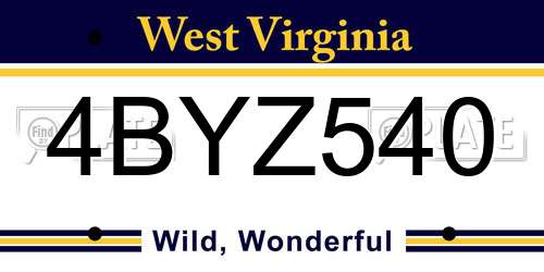 4BYZ540 West Virginia License Plate