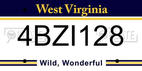 4BZI128 West Virginia License Plate