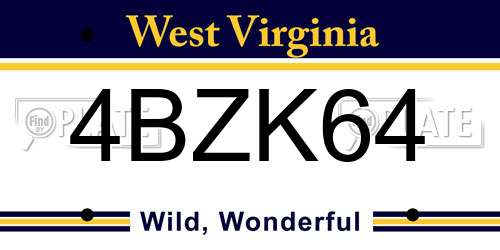 4BZK64 West Virginia License Plate