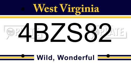 4BZS82 West Virginia License Plate