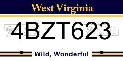 4BZT623 West Virginia License Plate