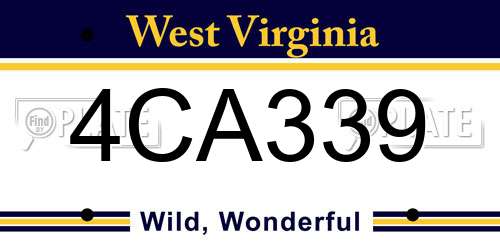 4CA339 West Virginia License Plate