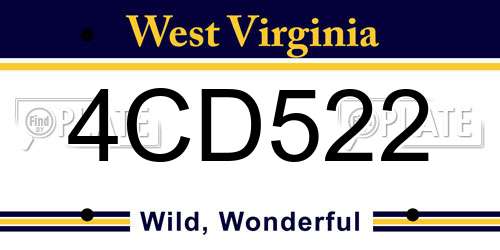 4CD522 West Virginia License Plate