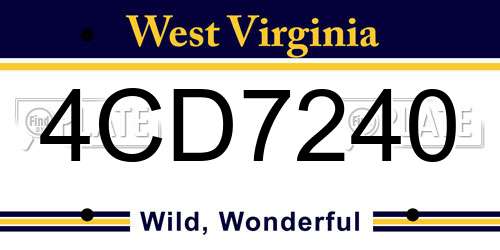 4CD7240 West Virginia License Plate