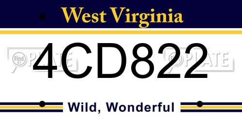 4CD822 West Virginia License Plate