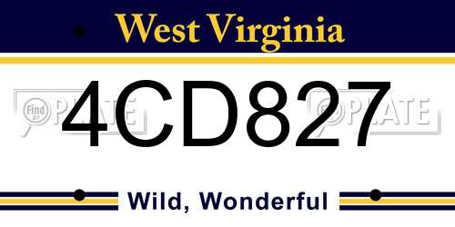 4CD827 West Virginia License Plate