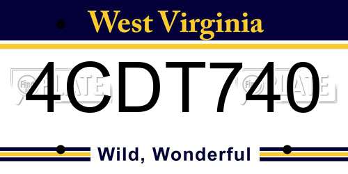 4CDT740 West Virginia License Plate