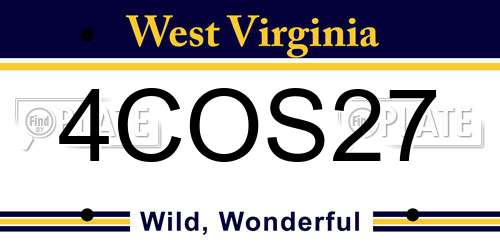 4COS27 West Virginia License Plate