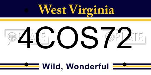 4COS72 West Virginia License Plate