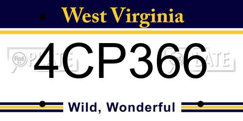 4CP366 West Virginia License Plate