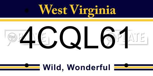 4CQL61 West Virginia License Plate