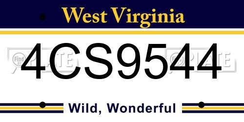 4CS9544 West Virginia License Plate