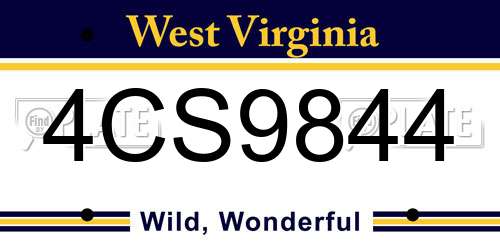 4CS9844 West Virginia License Plate