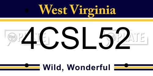 4CSL52 West Virginia License Plate