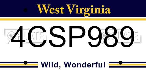 4CSP989 West Virginia License Plate