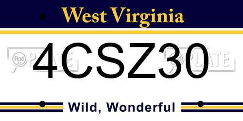 4CSZ30 West Virginia License Plate
