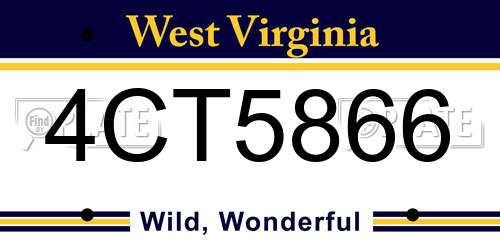 4CT5866 West Virginia License Plate