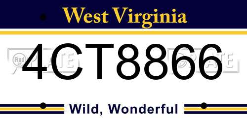 4CT8866 West Virginia License Plate