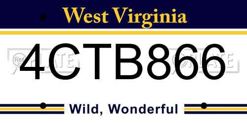 4CTB866 West Virginia License Plate