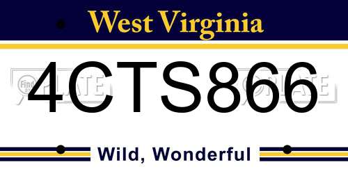 4CTS866 West Virginia License Plate
