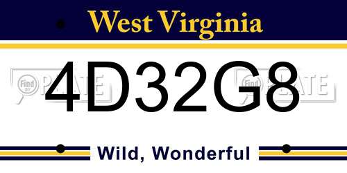 4D32G8 West Virginia License Plate