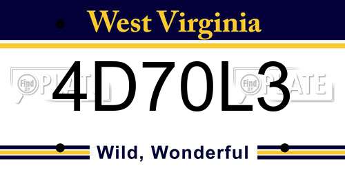 4D70L3 West Virginia License Plate