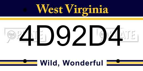4D92D4 West Virginia License Plate