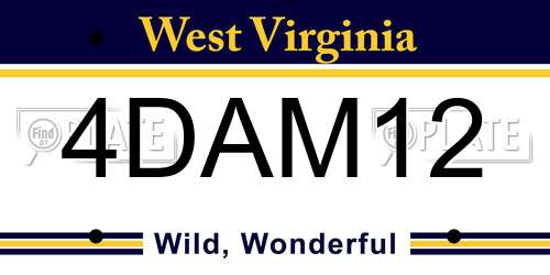 4DAM12 West Virginia License Plate